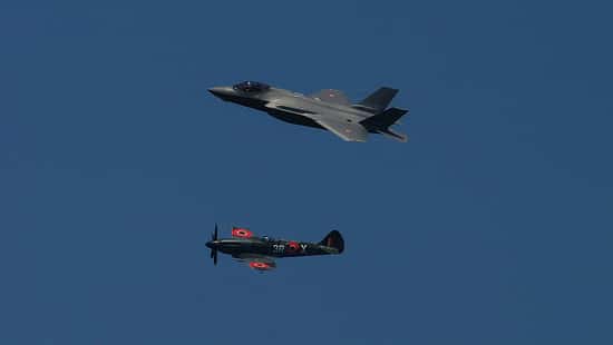 Belgische F-35 Lightning II erstmals öffentlich im Flug zum Jahrestag der Belgischen Luftwaffe in Florennes.
