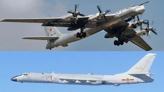Tupolew Tu-95MS aus Russland und Xian H-6K aus China auf gemeinsamer Mission. 