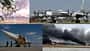 Russische Bomber Tu-22M und Tu-95 mit brennenden Wracks (Montage)