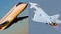 Global Express Business-Jet und Eurofighter Typhoon Kampfjet in der Luft (Montage)