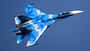 Suchoi Su-27, Suchoi Su-30, Äthiopien, Kampfflugzeug, Luftwaffe, Jagdflugzeug, Doppelleitwerk, Tarnlackierung, Luftfahrt, Militärjet Äthiopische Suchoi Su-27 oder Su-30 im Flug, Seitenansicht, blaue Tarnlackierung, klarer Himmel.