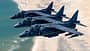 Drei AV-8B Harrier II US Marine Corps im Flug Luftaufnahme