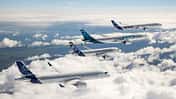 Die Airbus-Flugzeugfamilie im Formationsflug.