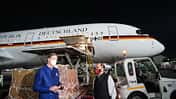 Eine A350 der Flugbereitschaft bracht am 1. Mai Beatmungsgeräte nach Neu-Delhi.