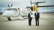 Martin Nüsseler, Chief Technology Officer Deutsche Aircraft (links) und Prof. Dr. Josef Kallo, Mitbegründer und CEO von H2FLY, unterzeichneten die Absichtserklärung zur Entwicklung eines brennstoffzellengetriebenen Regionalflugzeugs.