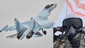 Pilot am Fallschirm und Suchoi Su-35 (Montage)