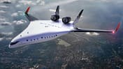 Computergrafik Natilus Nurflügel-Airliner Horizon über Stadt