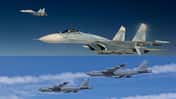 B-52H Stratofortress und Su-27 Flanker in der Luft (Montage)