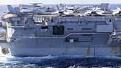 Schäden am Flugzeugträger USS Harry S. Truman nach Kollision mit Handelsschiff im Mittelmeer. 