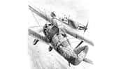 Zeichnung Crashs einer Polikarpov I-15 Tschaika und einer Bf 109