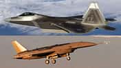 F-22 Raptor und Kampfdrohne YFQ-44A.