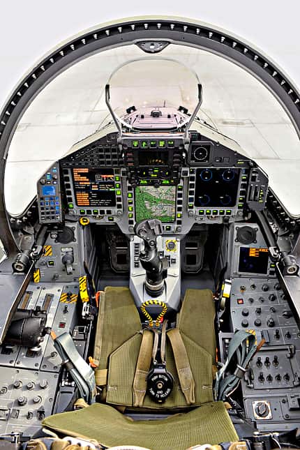 cockpit,controls,typhoon,Royal Air Force,RAF,Equipment,Aircraft,Jet,Fighter,Defensive,Eurofighter,F2 Cockpit of RAF Typhoon Fighter